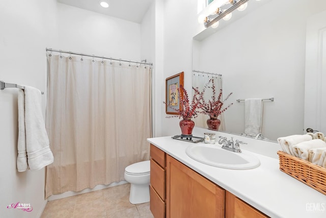 5903 Gold Ranch Way, Bakersfield, CA 93306 - full bath featuring vanity, tile patterned floors, shower / bath combo with shower curtain, and recessed lighting