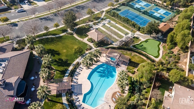 5903 Gold Ranch Way, Bakersfield, CA 93306 - aerial view of property's location featuring a pool area