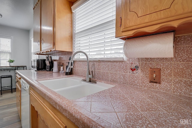 kitchen with dishwasher, a sink, and tile counters