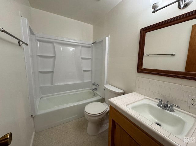 2701 Pinon St, Lake Isabella, CA 93240 - full bathroom featuring toilet, vanity, decorative backsplash, and  shower combination