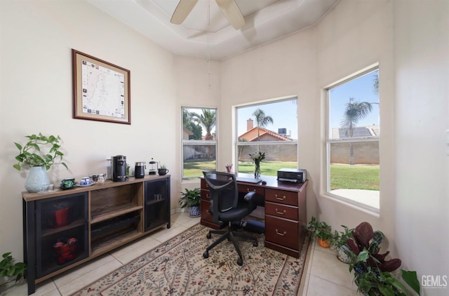 3718 Sycamore Creek Dr, Bakersfield, CA 93313 - office area with light tile patterned floors, plenty of natural light, and a ceiling fan