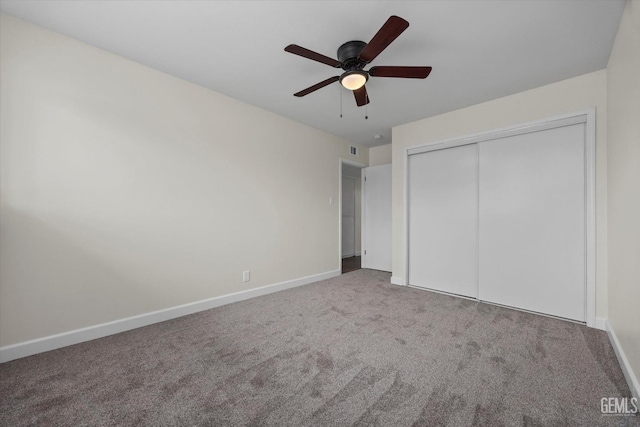 2414 Noble Ave, Bakersfield, CA 93306 - unfurnished bedroom featuring baseboards, carpet, a closet, and ceiling fan