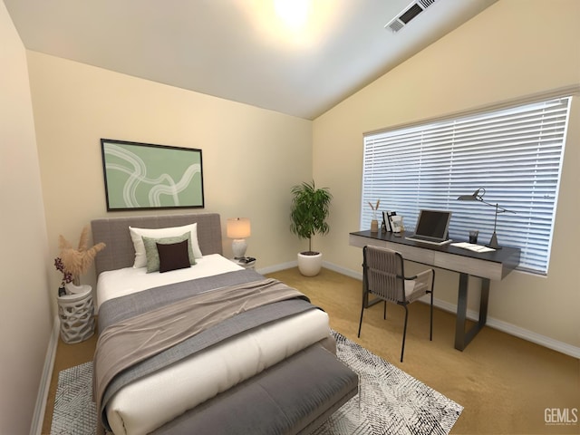 10304 Blythe Ct, Bakersfield, CA 93311 - carpeted bedroom with lofted ceiling, an office area, and baseboards