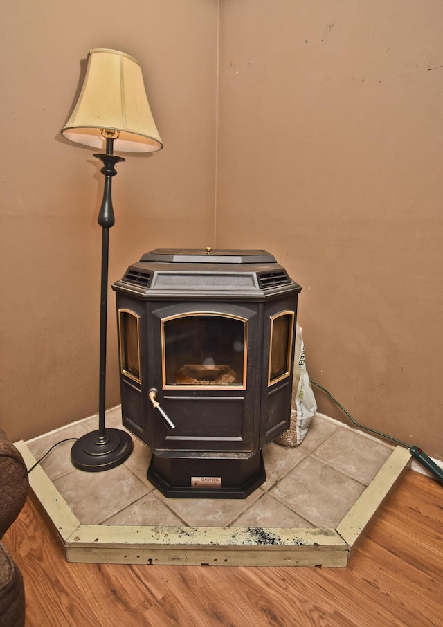 interior details with a wood stove