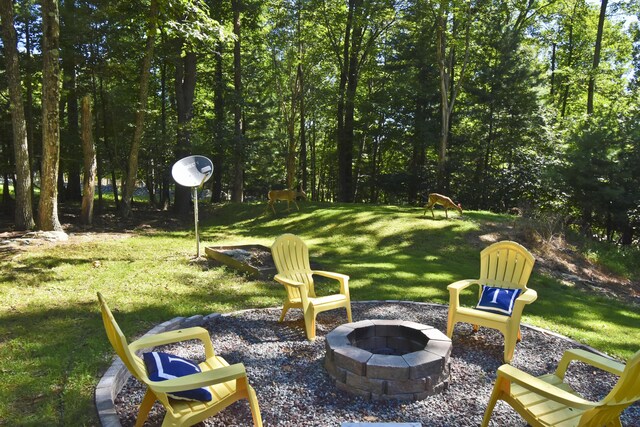 view of yard with an outdoor fire pit