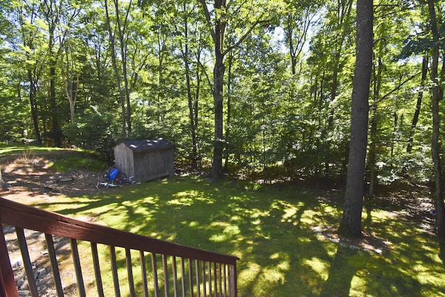 view of yard with a storage shed and an outdoor structure