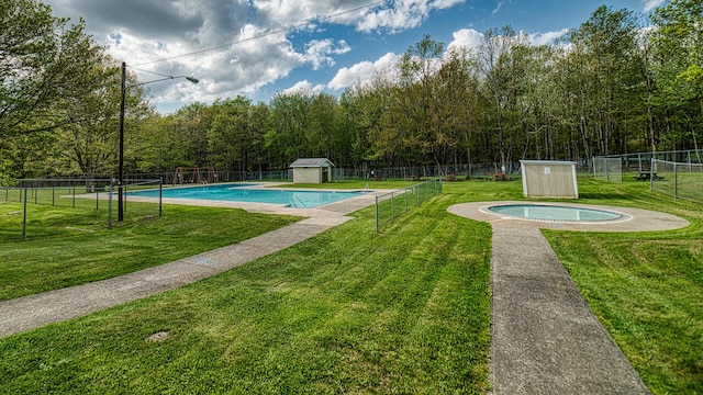 119 N Shore Dr, Albrightsville, PA 18210 - view of pool featuring a storage unit and an outbuilding