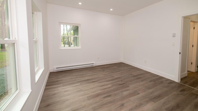 119 N Shore Dr, Albrightsville, PA 18210 - spare room with a baseboard radiator, wood finished floors, baseboards, and recessed lighting