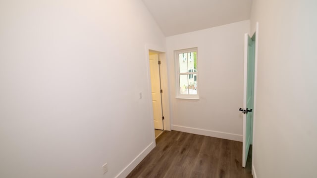 119 N Shore Dr, Albrightsville, PA 18210 - hallway with baseboards, dark wood-style floors, and lofted ceiling