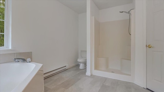 79 Delaware Dr, Jim Thorpe, PA 18229 - bathroom with baseboard heating, a shower, and healthy amount of natural light
