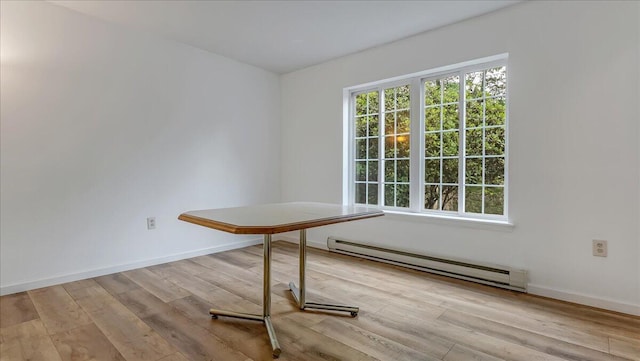 79 Delaware Dr, Jim Thorpe, PA 18229 - unfurnished dining area featuring a baseboard radiator, wood finished floors, and baseboards