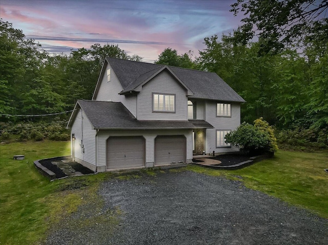 79 Delaware Dr, Jim Thorpe, PA 18229 - view of front of house with a garage, roof with shingles, driveway, and a front lawn