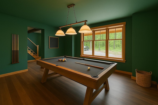 1448 Lake Ln, Pocono Lake, PA 18347 - rec room featuring billiards, baseboards, and dark wood-style floors