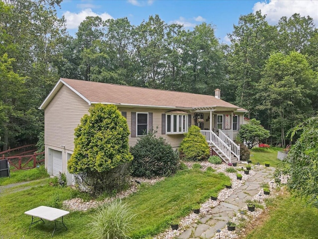 600 N Harrity Rd, Palmerton, PA 18071 - ranch-style house with an attached garage and a chimney