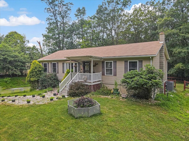 600 N Harrity Rd, Palmerton, PA 18071 - single story home with a porch, a front yard, and a chimney