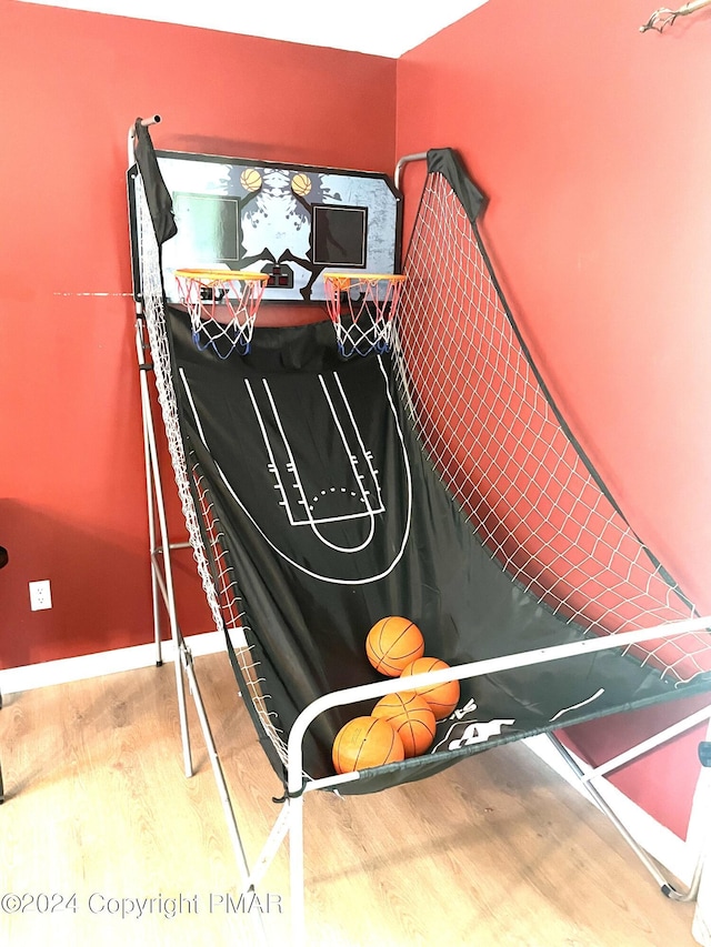 recreation room with wood finished floors