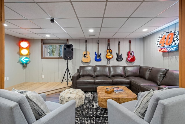 7 Park Ln, Lake Harmony, PA 18624 - living area with a paneled ceiling, wood finished floors, and recessed lighting