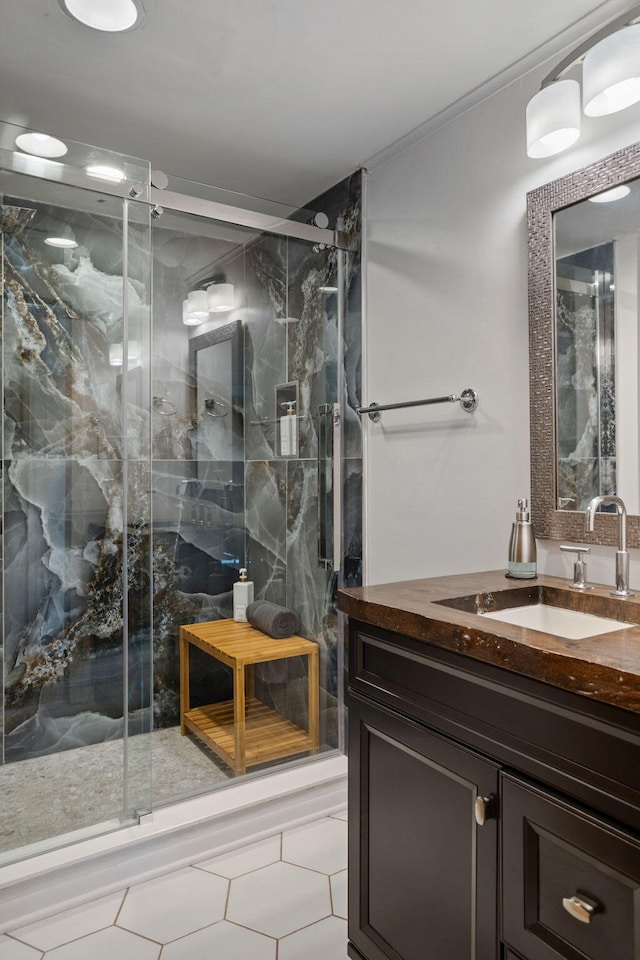 7 Park Ln, Lake Harmony, PA 18624 - bathroom with vanity and a marble finish shower