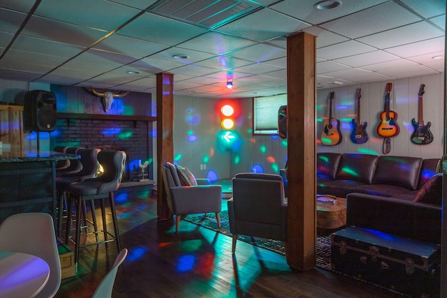 7 Park Ln, Lake Harmony, PA 18624 - playroom featuring wood finished floors, a paneled ceiling, and a dry bar