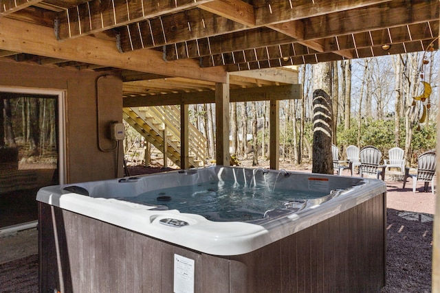 7 Park Ln, Lake Harmony, PA 18624 - view of patio / terrace featuring stairway and a hot tub