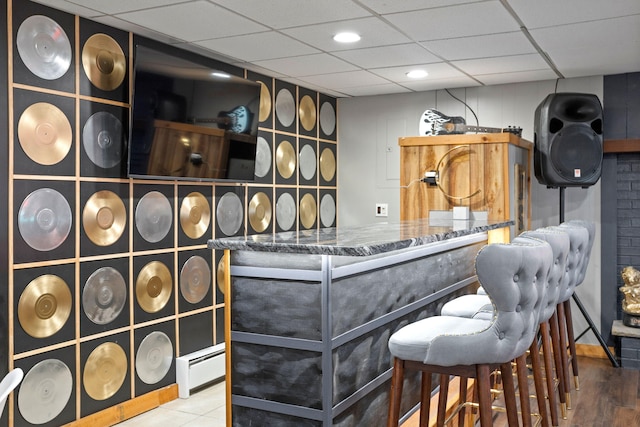 7 Park Ln, Lake Harmony, PA 18624 - indoor dry bar featuring a baseboard radiator, a drop ceiling, and recessed lighting