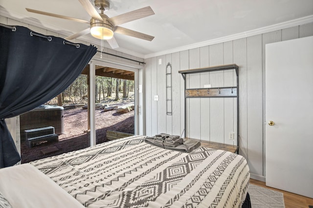 7 Park Ln, Lake Harmony, PA 18624 - bedroom with ornamental molding, wood finished floors, and a ceiling fan