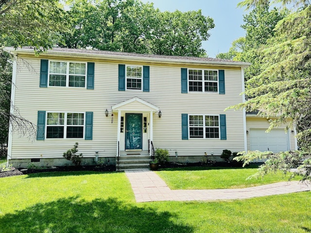 2105 Larkspur Ln, Tobyhanna, PA 18466 - colonial inspired home featuring an attached garage, a front lawn, and crawl space