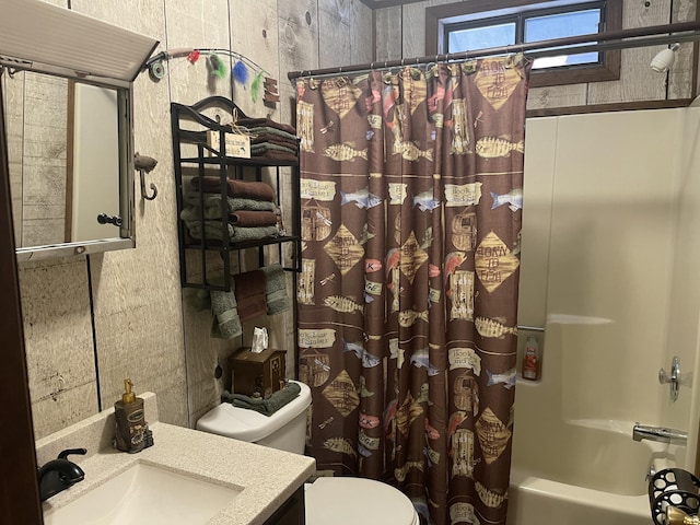 172 Larsen Dr, Clifton Township, PA 18424 - bathroom featuring shower / bath combination with curtain, toilet, and vanity