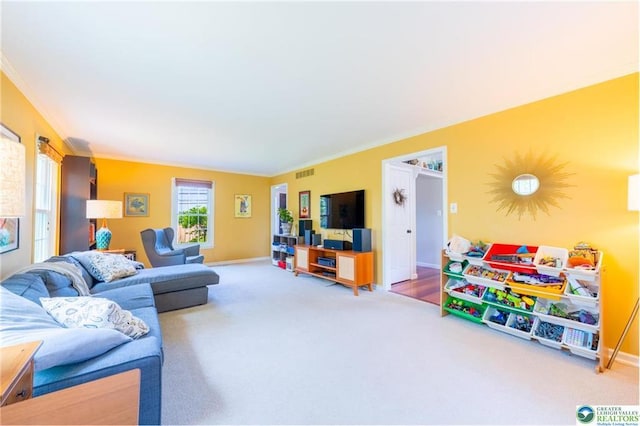 5622 Snowdrift Rd, Orefield, PA 18069 - carpeted living room with crown molding and baseboards