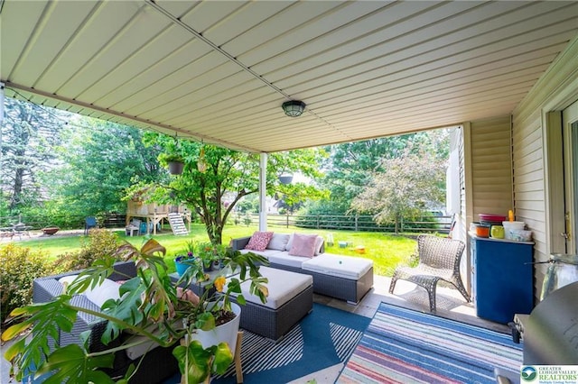 5622 Snowdrift Rd, Orefield, PA 18069 - deck with an outdoor living space, a patio area, and view of wooded area