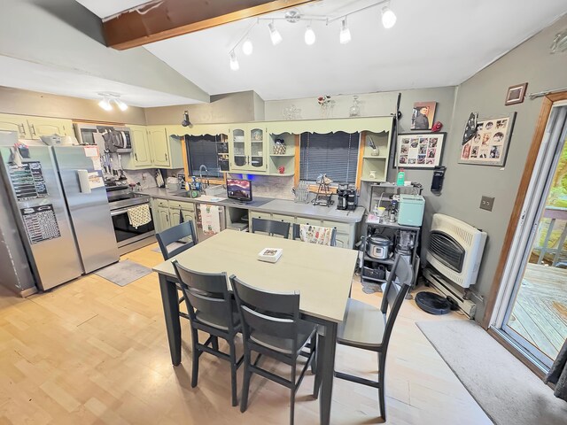 163 Granite Rd, Long Pond, PA 18334 - dining area with heating unit, light wood-style floors, and lofted ceiling