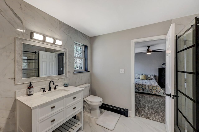 348 Mountain Top Lake Rd, Long Pond, PA 18334 - bathroom with ensuite bath, marble finish flooring, vanity, toilet, and a ceiling fan