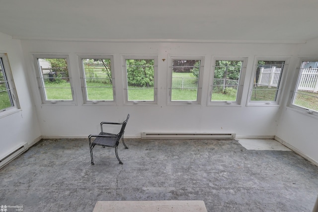 unfurnished sunroom with a baseboard radiator and plenty of natural light