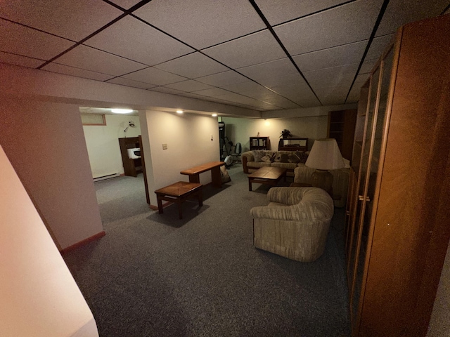 110 Alwen Ave, East Stroudsburg, PA 18301 - living area with a paneled ceiling, carpet, and a baseboard heating unit