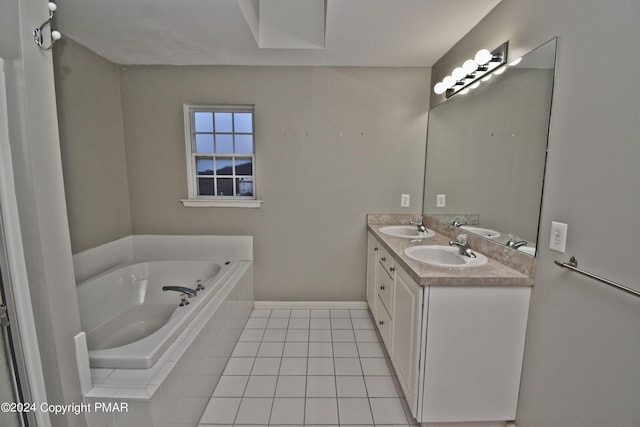 127 Bethpage Ter, Easton, PA 18042 - bathroom with a garden tub, double vanity, and tile patterned floors