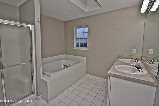 127 Bethpage Ter, Easton, PA 18042 - full bath featuring a bath, double vanity, a shower stall, and tile patterned floors