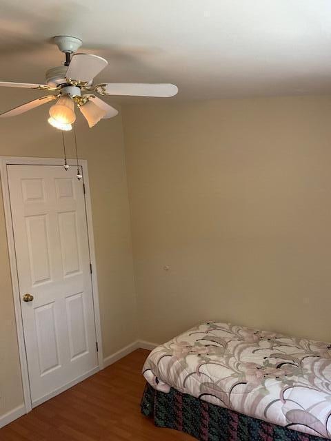 3124 Bluebird Dr, Bushkill, PA 18324 - bedroom with wood finished floors and a ceiling fan
