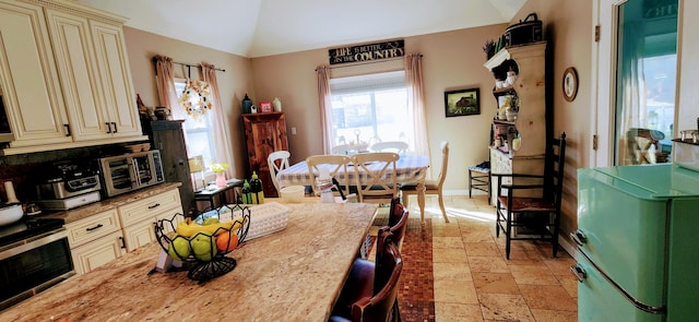 149 Oak, Cresco, PA 18326 - dining room with lofted ceiling and stone tile floors