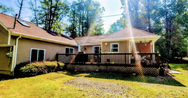 149 Oak, Cresco, PA 18326 - rear view of property featuring a lawn, a wooden deck, and a shingled roof