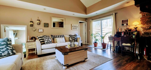 149 Oak, Cresco, PA 18326 - living room featuring wood-type flooring and lofted ceiling