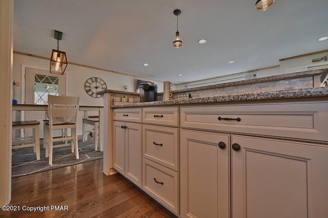 36 Maplewood Rd, Lake Harmony, PA 18624 - kitchen featuring dark wood finished floors, decorative light fixtures, light stone countertops, and recessed lighting