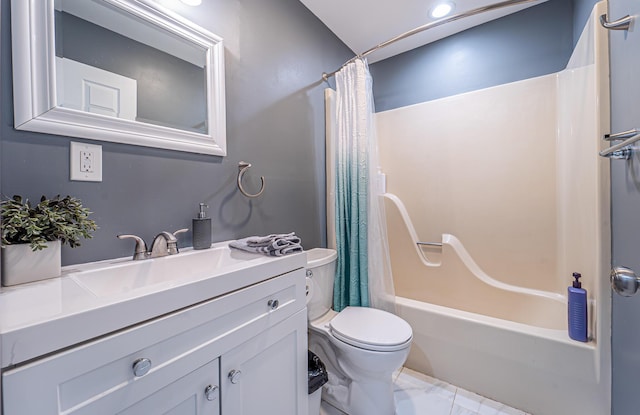 full bathroom featuring vanity, toilet, and shower / bath combo with shower curtain