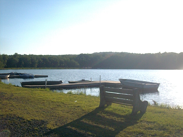 view of dock with a water view