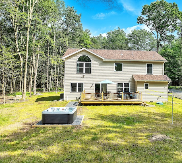 291 White Pine Dr, Pocono Lake, PA 18347 - back of property with a hot tub and a wooden deck