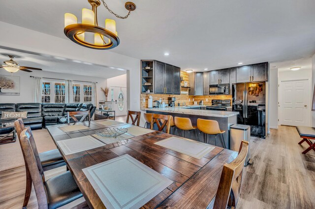 291 White Pine Dr, Pocono Lake, PA 18347 - dining room with a ceiling fan, recessed lighting, and light wood-style flooring