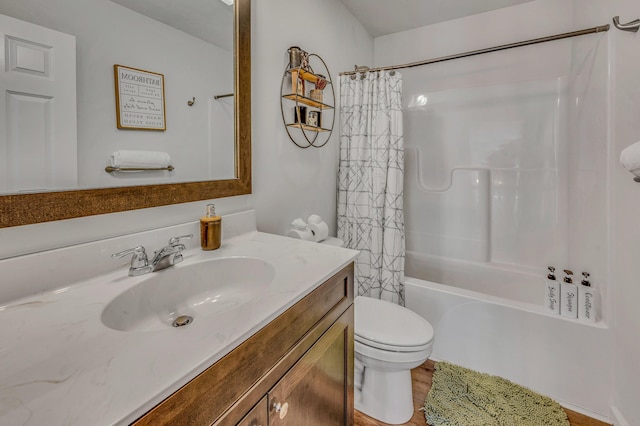 full bathroom featuring toilet, vanity, and shower / bath combo