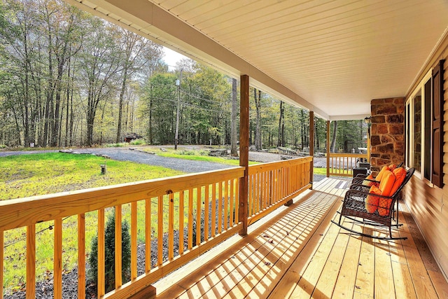 291 White Pine Dr, Pocono Lake, PA 18347 - wooden terrace with a porch and a yard