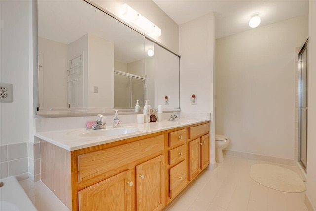 706 Franklin Ct, East Stroudsburg, PA 18302 - bathroom featuring double vanity, a stall shower, tile patterned flooring, and a tub