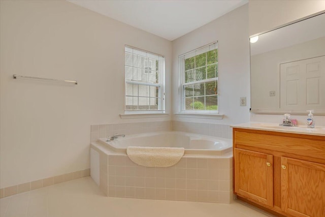 706 Franklin Ct, East Stroudsburg, PA 18302 - full bathroom with vanity, a garden tub, and tile patterned flooring