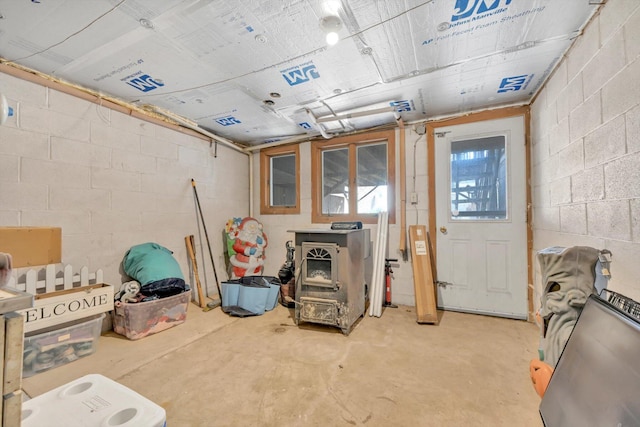 basement featuring concrete block wall